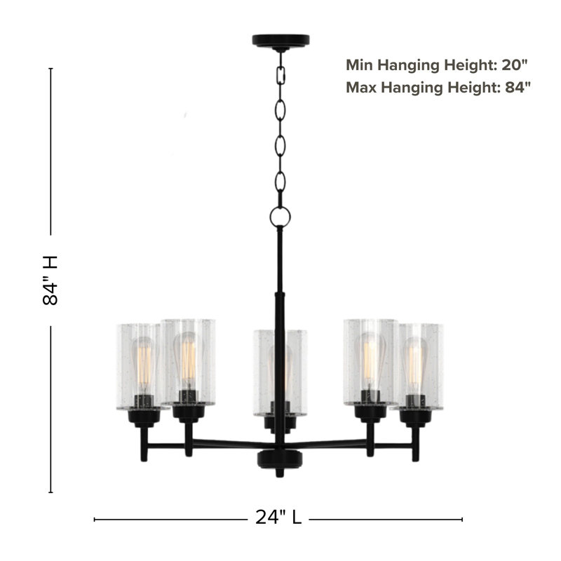 Lustre 5 lumières de 24 po de largeur Wexton, Noir mat