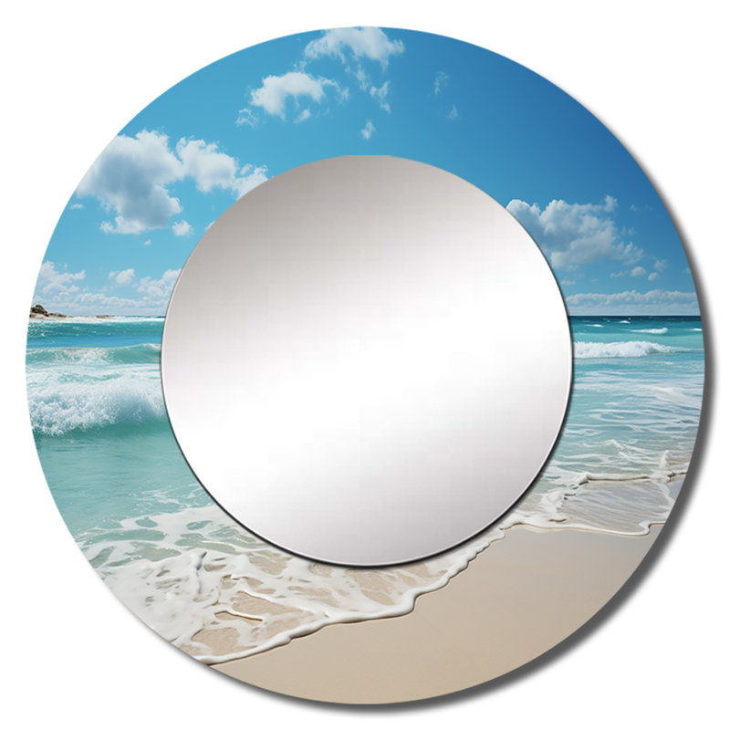 Saviah Scenic Landscape Coastal Serenity VII - miroir mural océan, miroir décoratif rond côtier, reproduction d'art en métal