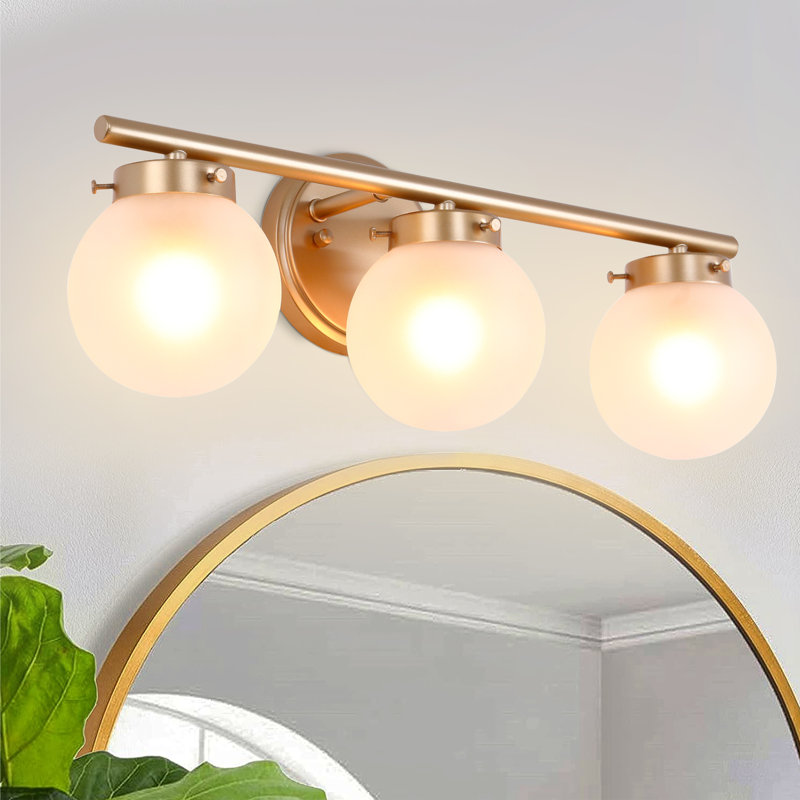 Pranet Iron Glass/Metal Bathroom Vanity Light 3 Light Vanity Light
