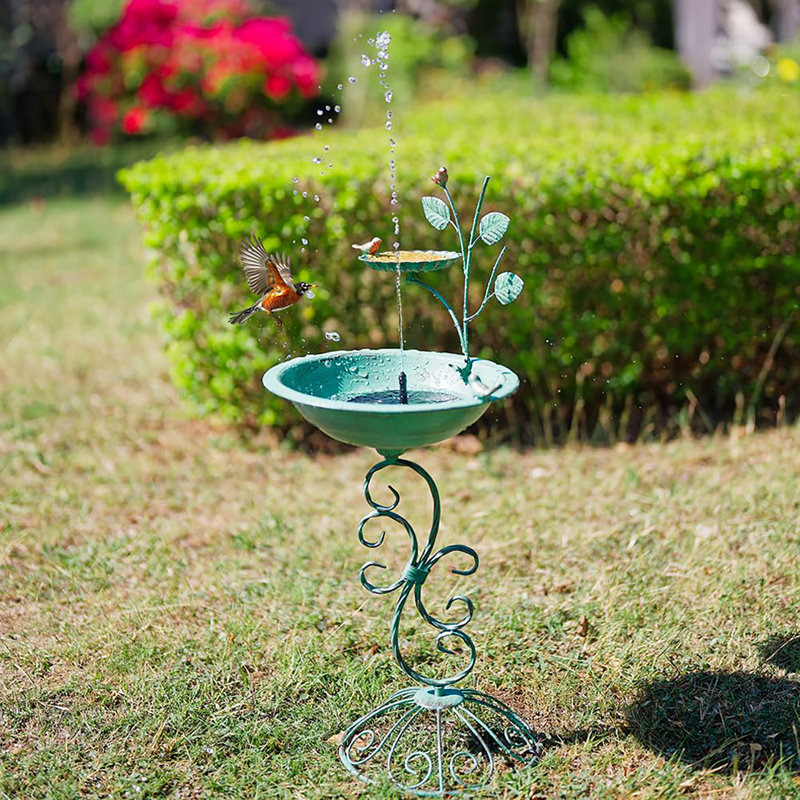 Baignoire d'oiseau moderne avec arbre, décoration pour oiseaux, mangeoire en métal de 13 po de diamètre