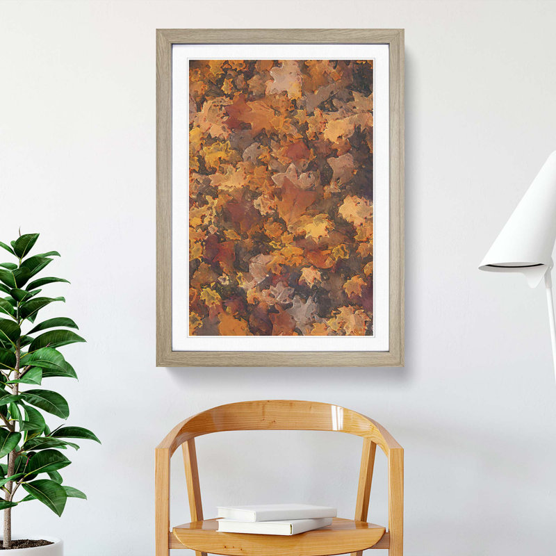 Fallen Leaves - Picture Frame Graphic Art Print, Oak, 50cm H x 35cm W x 2cm D