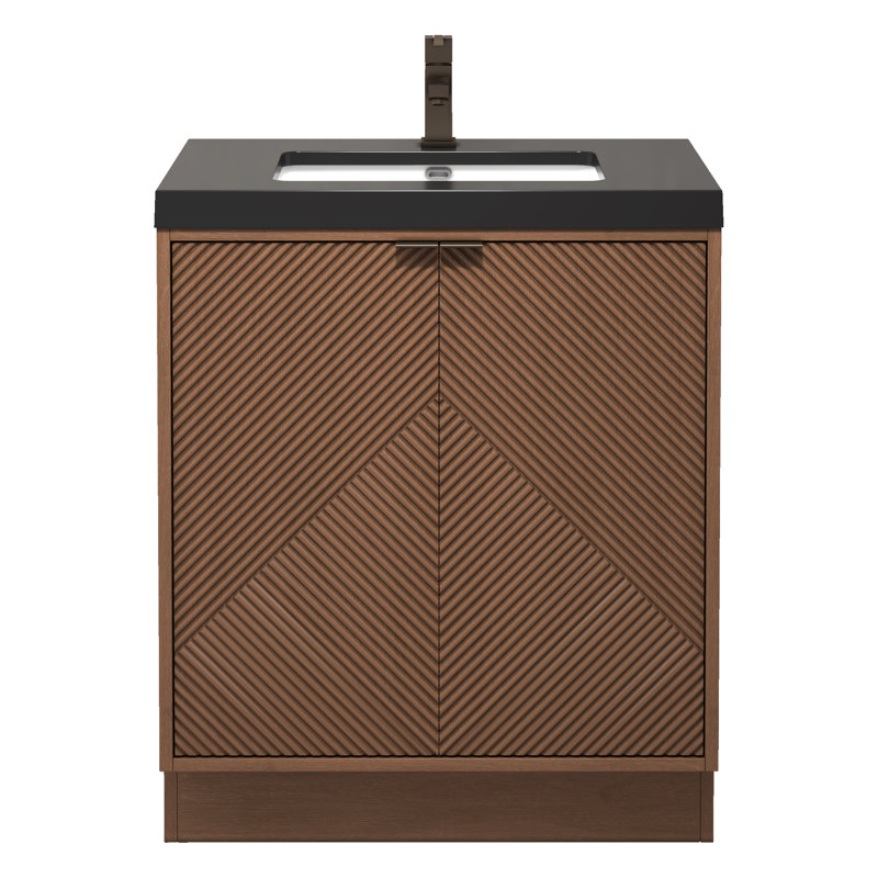 Ensemble de meuble-lavabo autoportant 29,5 po avec lavabo en acrylique noir Monterey, Brun
