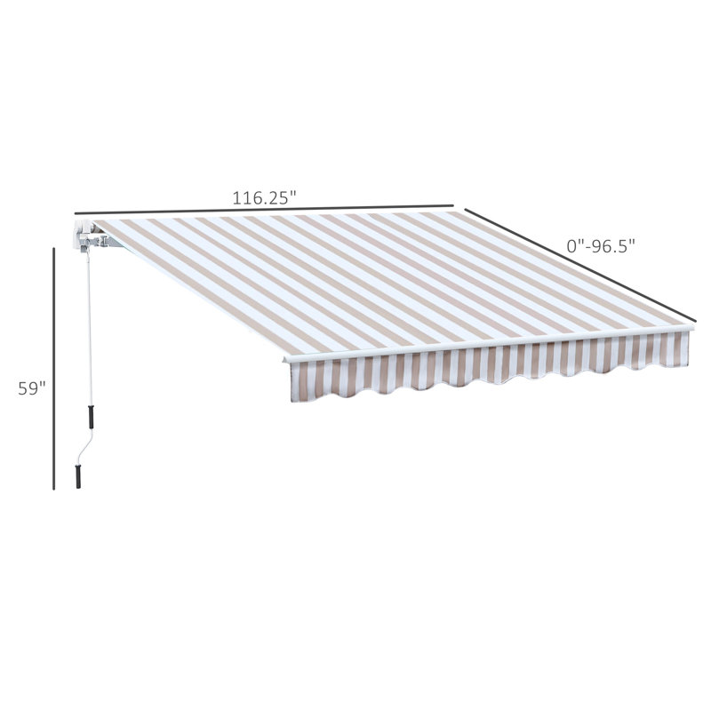 Retractable Awning, Patio Awnings, 116.25" W x 96.5" D, Striped, Gray