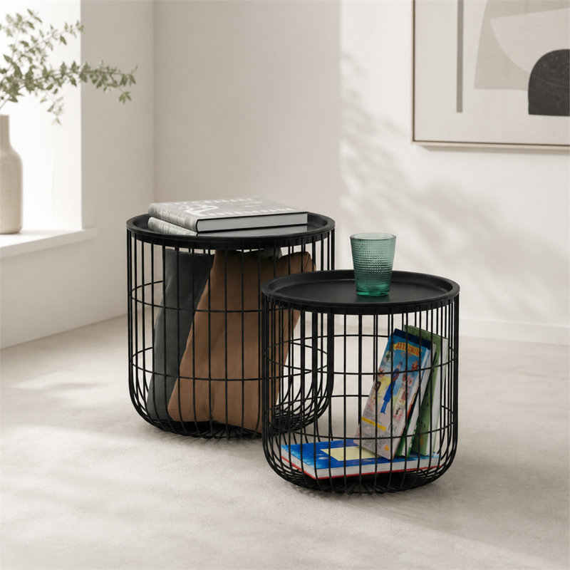 Ensemble de 2 tables d'appoint rondes modernes en métal de 15,7 pouces avec dessus amovibles, idéal pour les espaces compacts