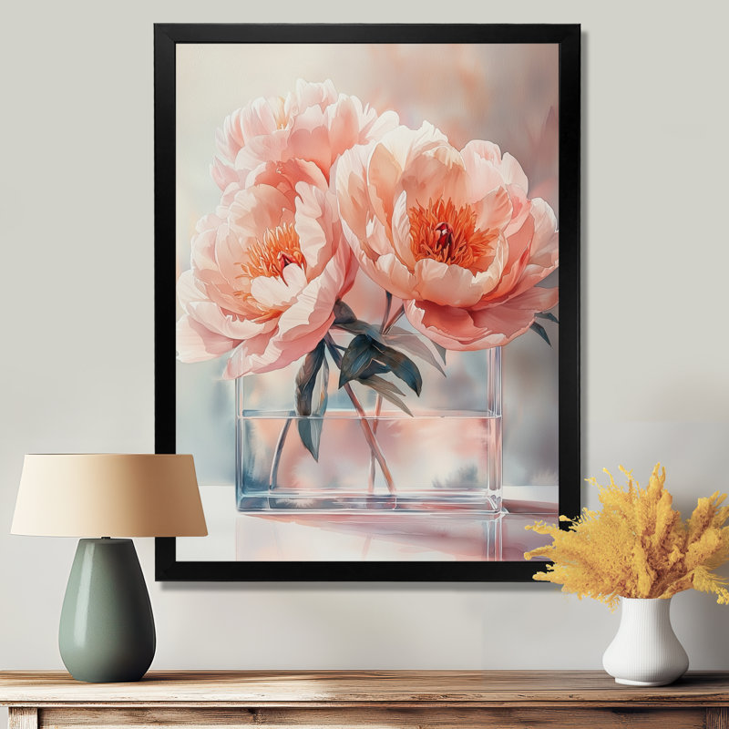 Floating Peonies In Vase Of Tranquillity - Floral Wall Art, H 40 po x l 30 po, Reproduction encadrée sans passe-partout