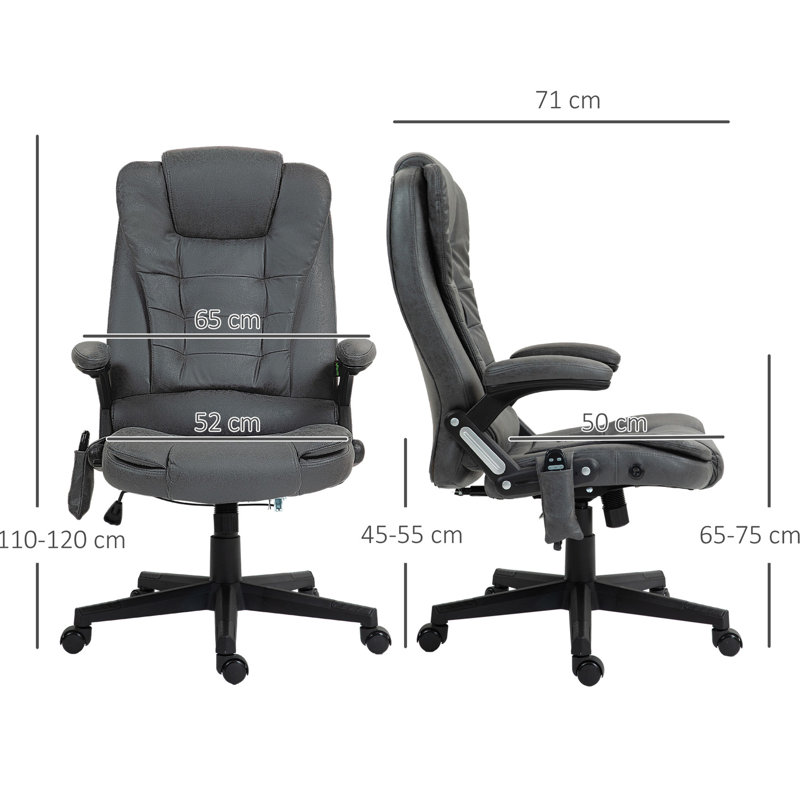 Fauteuil de bureau à 6 points vibrant et chauffant gris foncé - dossier inclinable, rembourré et réglable en hauteur