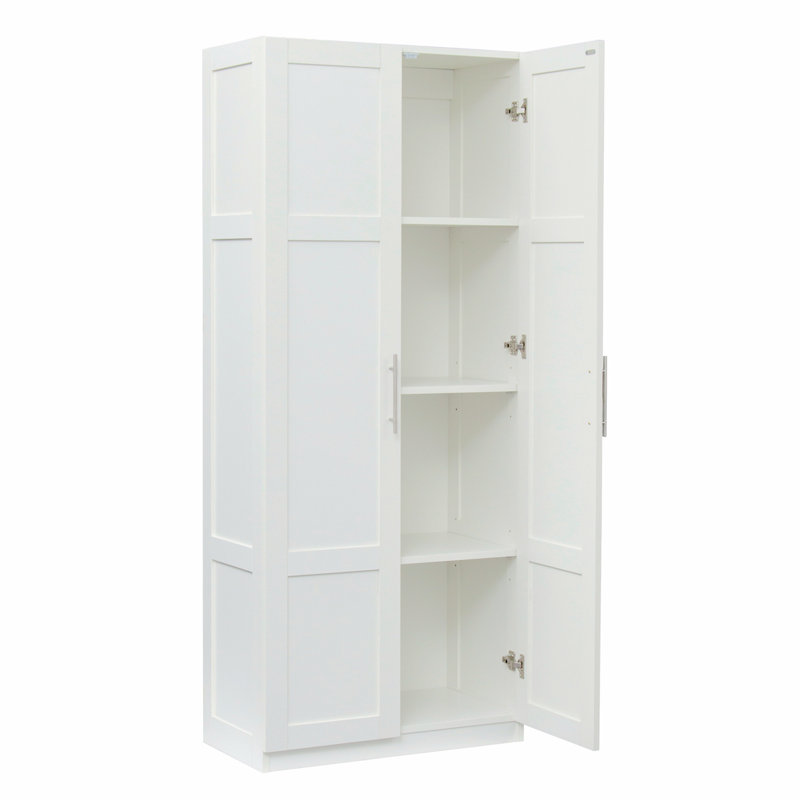 High wardrobe and kitchen cabinet with 2 doors and 3 partitions to separate 4  storage spaces,