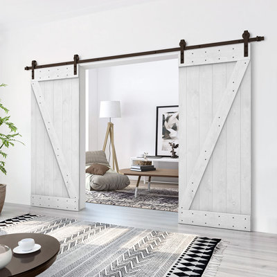 84'' Solid Wood Paneled Painted without Installation Hardware Kit Barn Door
