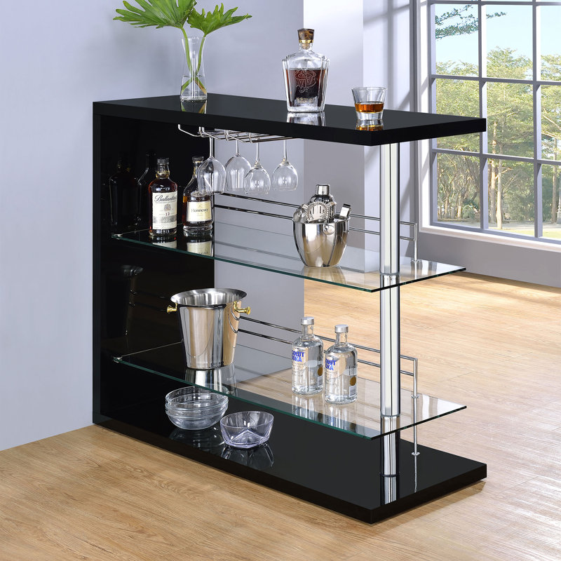 Kwesi Rectangular 2-shelf Bar Unit - Only Bar Included, Black