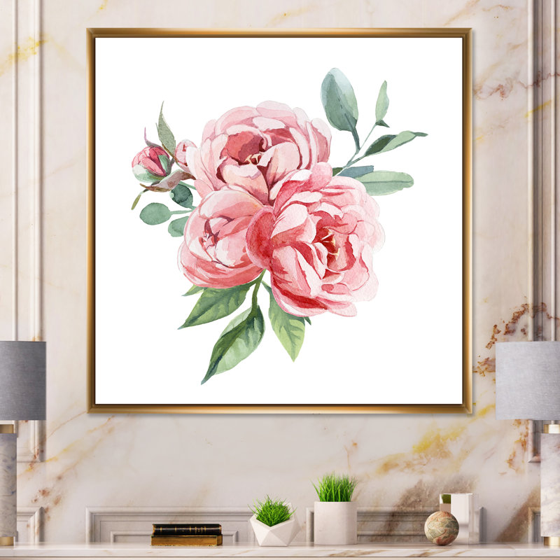 Fleurs rose clair II - activé, H 36 po x l 36 po x P 1,5 po, Toile avec cadre flottant or