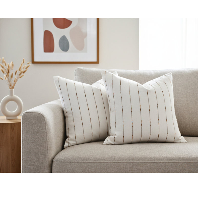 Coussin décoratif rayé, coussin en coton avec rayures tissées, H 20 po x l 20 po, Polyester, Blanc