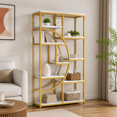 Bibliothèque autoportante à 9 tablettes ouvertes, étagère mince, support de rangement décoratif pour le bureau à domicile et la chambre à coucher