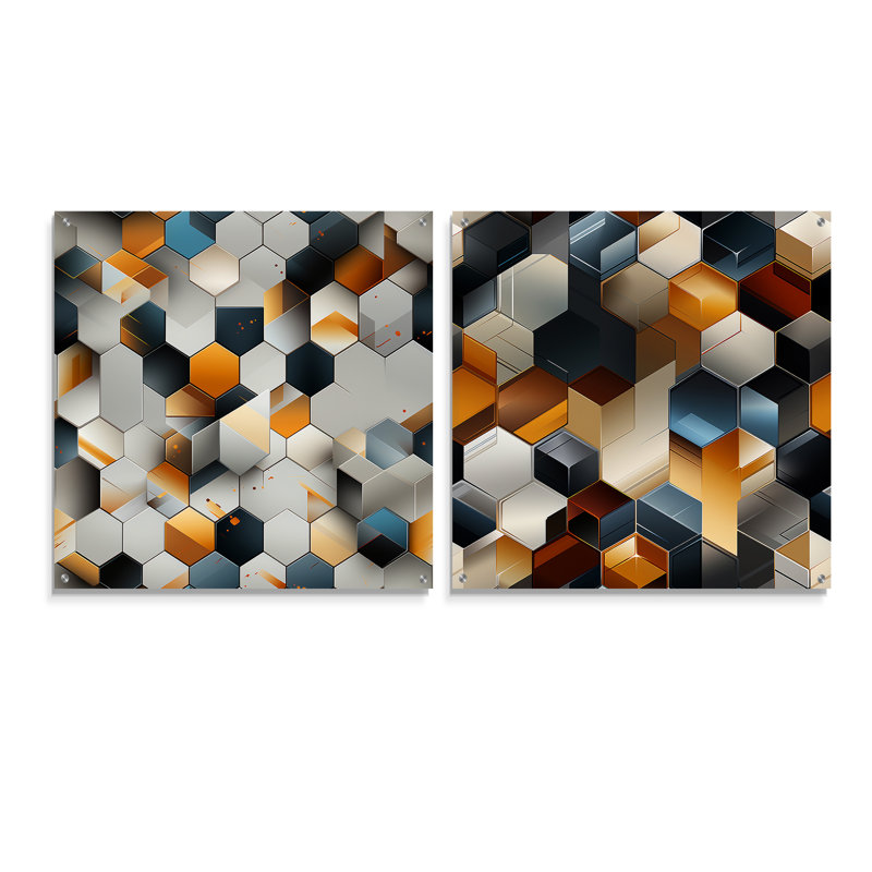Dainera - Ensemble de 2 peintures murales abstraites géométriques en acrylique, H 16 po x l 33 po