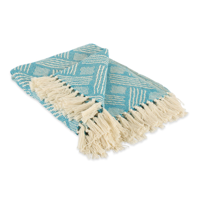 Gray Cotton Basketweave Throw Blanket with Fringe, 50x60