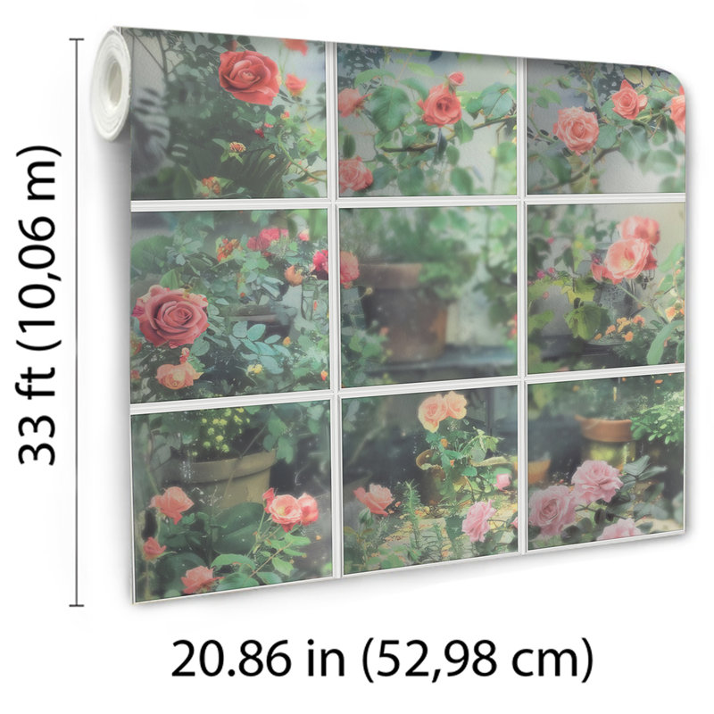 Papier peint rose trompe l'œil, Vert