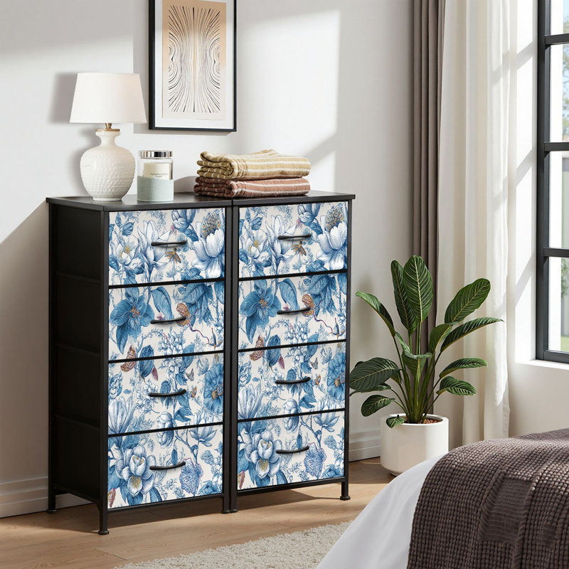 4 Drawer Dresser for Bedroom, Narrow Chest of Drawers, Wooden Top and Study Iron Frame 18"x37.5"-(WxH)