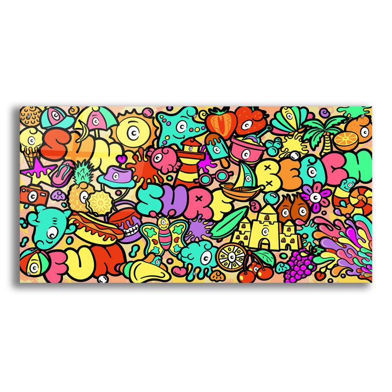  «Summer Doodles» par Matt Wills, art mural en verre acrylique, 48 po x 24 po
