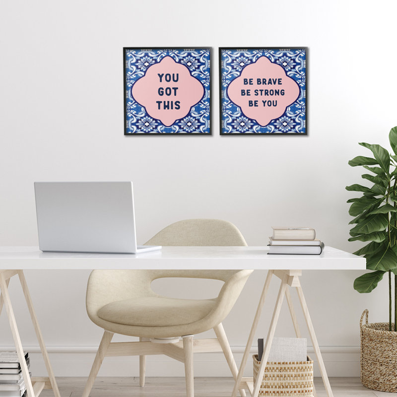 Encourageant mots sur Boho, ensemble de 2 giclées encadrées, design par lettres et doublure, H 12 po x l 24 po