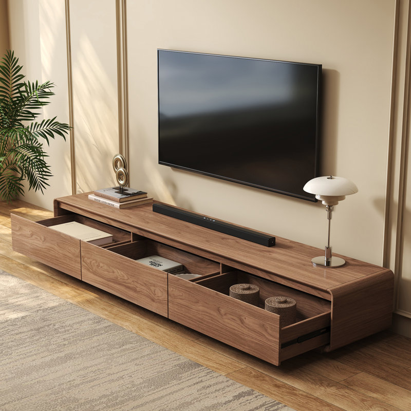 Modern Walnut TV Stand Media Console With Drawer Storage, 12.2" H x 78.7" W x 14.6" D