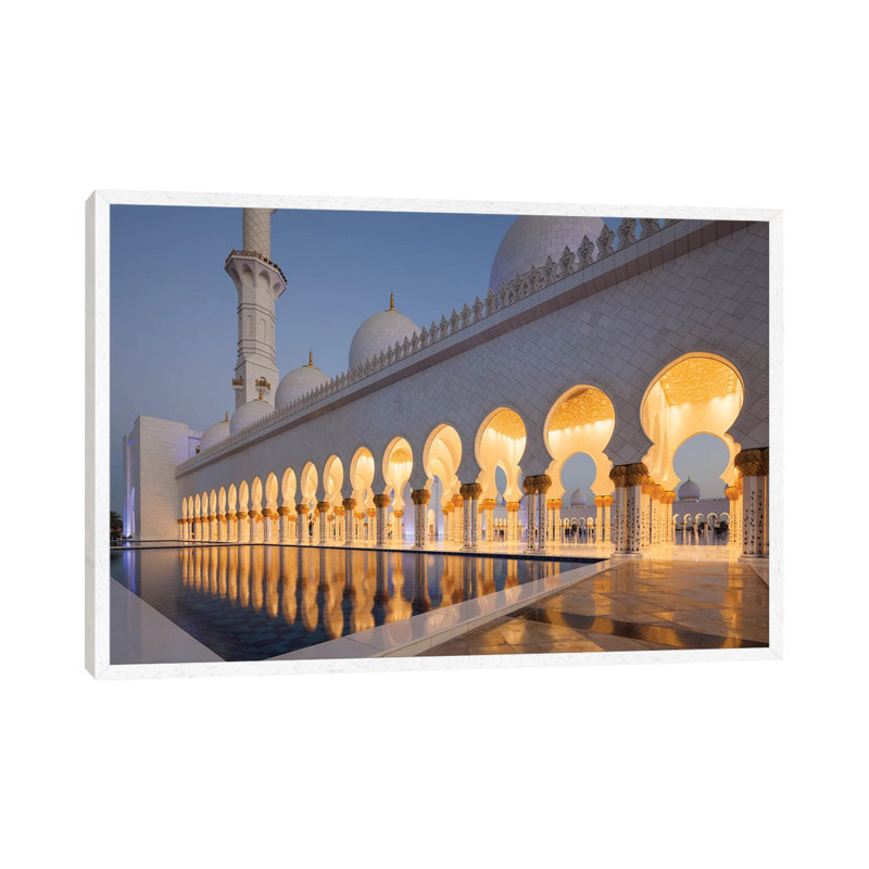 UAE, Abu Dhabi. Sheikh Zayed Bin Sultan Mosque II by Walter Bibikow - Print on Canvas, White Framed