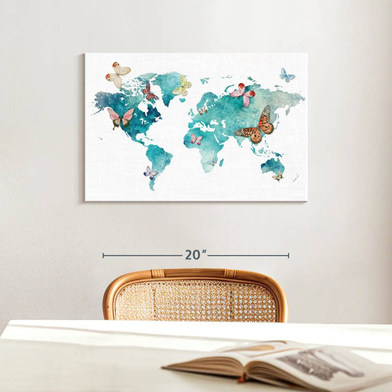 Carte du monde des papillons Aliaz, H 16 po x l 24 po