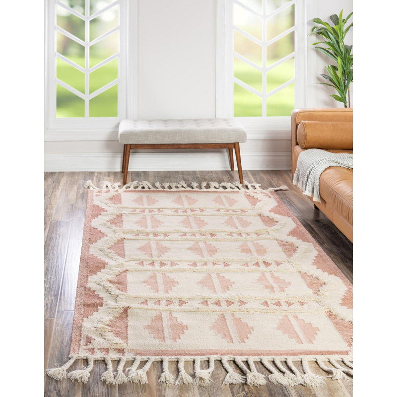 Tapis contemporain de couleur rose Annonciata, Rectangle 10 pi x 14 pi 1 po