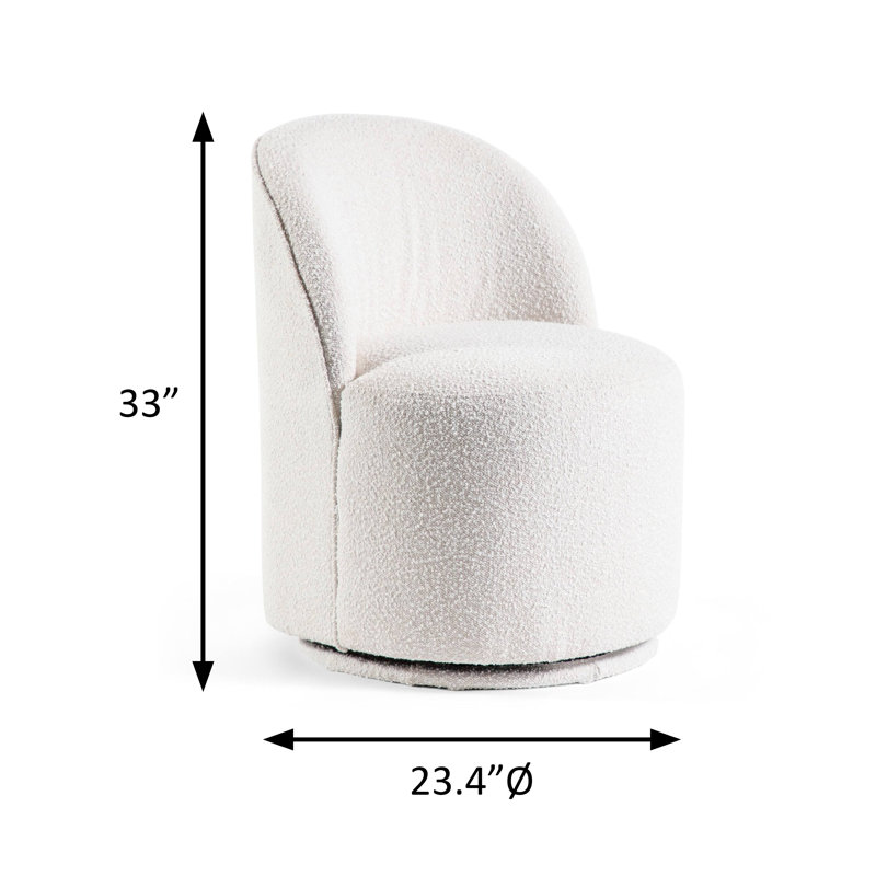 Chaise pivotante contemporaine de 23,4 po de largeur, blanche, Blanc