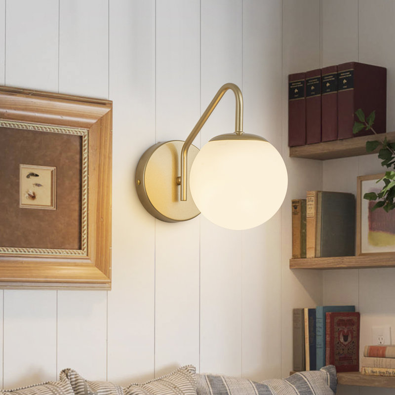 1-Light Opal Globle Glass Armed Wall Sconce