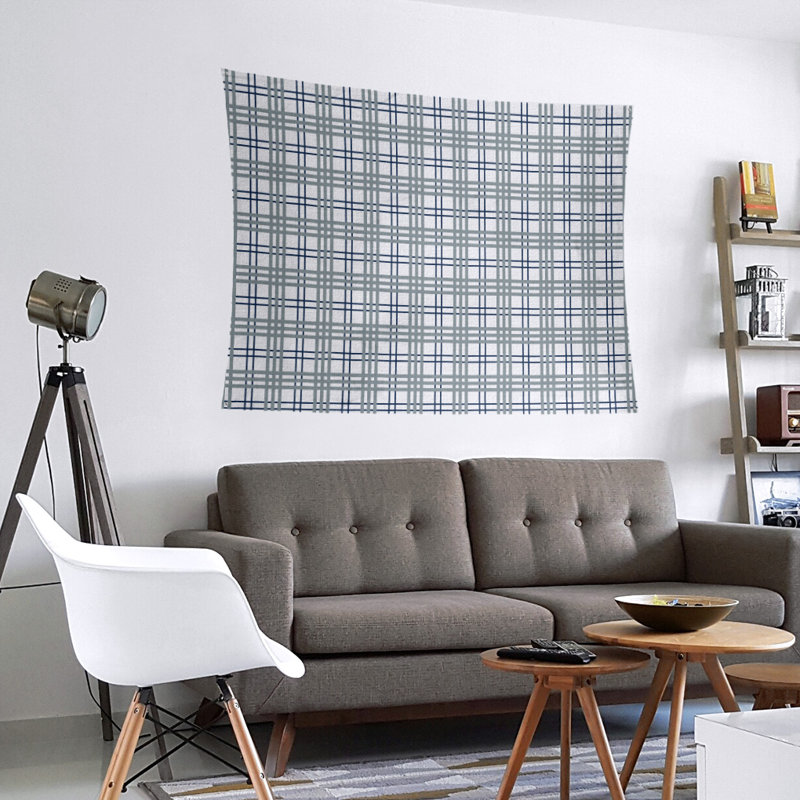 Tapisserie luxueuse en microfibre Dallas, H 27,5 po x l 37,5 po, Blanc / bleu / argent