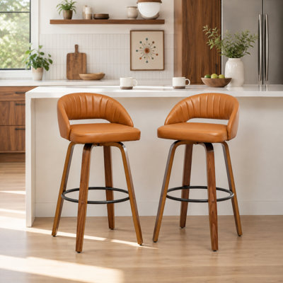 Lawrence Faux Leather Wood Swivel Bar Stools