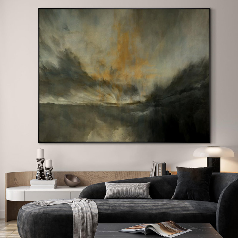 Très grand, reproduction d'art sur toile - Moody Sunset, paysage dramatique, ciel au-dessus d'un lac, illustration pour décor de salon ou de chambre à coucher - «Assemblage requis (cadre non fini)»