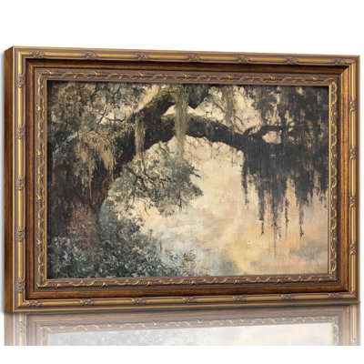 Vintage Gold Framed Vintage Oak Tree Wall Art,Oak Tree Moss Artwork Picture,12x16 in