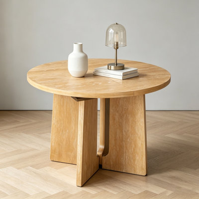 Solid Wood Round Dining Table, Extendable Kitchen Table with 16inch Removable Leaf for Dining Room, Living Room, Natural