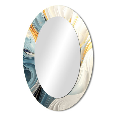 Vintage Blue And Orange Wave Elegance II - Abstract Oval Decorative Mirror On Metal