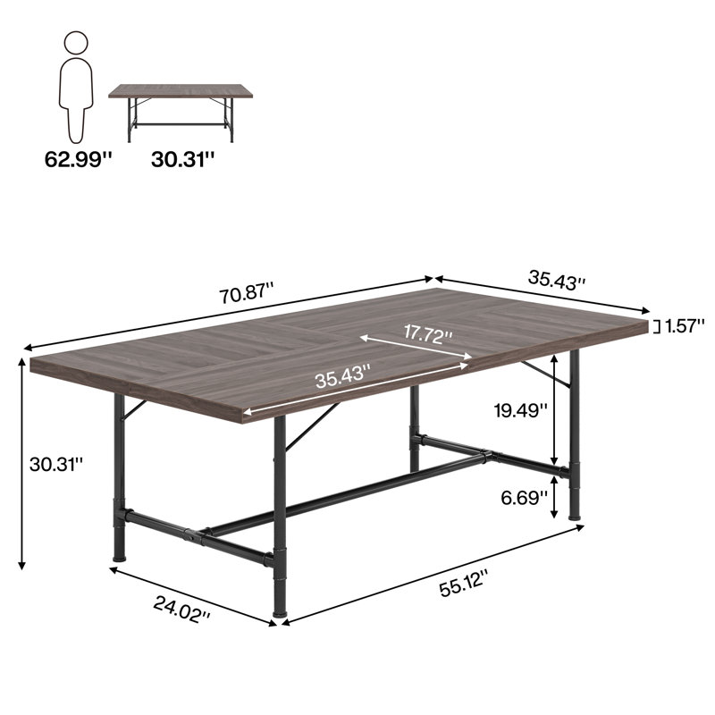 Metal Base Dining Table, Black Oak