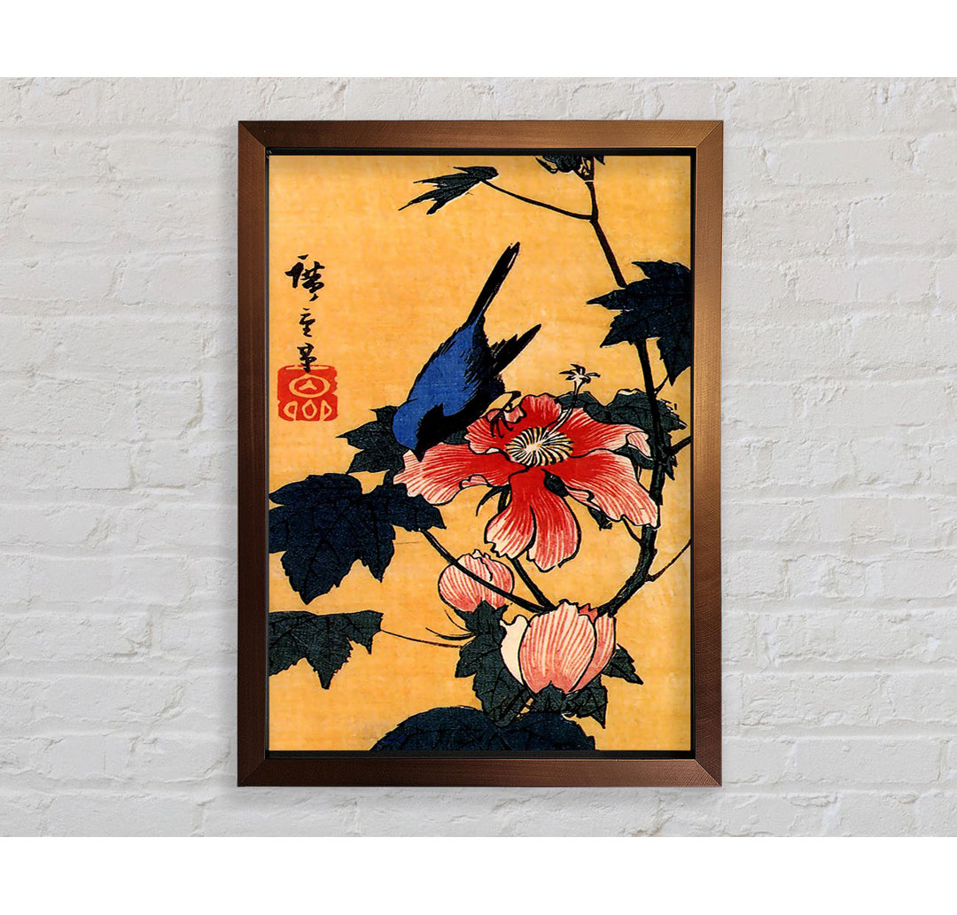 Vogel auf einer Hibiskusblüte von Hiroshige - Einzelne Bilderrahmen Kunstdrucke