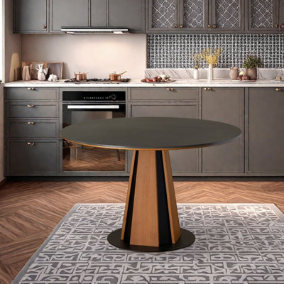 Table ronde moderne et simple avec dalle de pierre noire