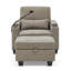Canapé inclinable simple avec dossier réglable manuellement, port de charge USB sur le côté de l'accoudoir, support pour téléphone inclus, rangement pour accoudoirs dissimulé et repose-pieds de rangement assorti - brun