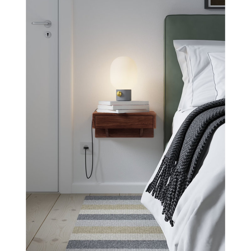 Solid Walnut Hardwood Floating Nightstand With Drawer | Bedside Table Floating Shelf For Bedroom
