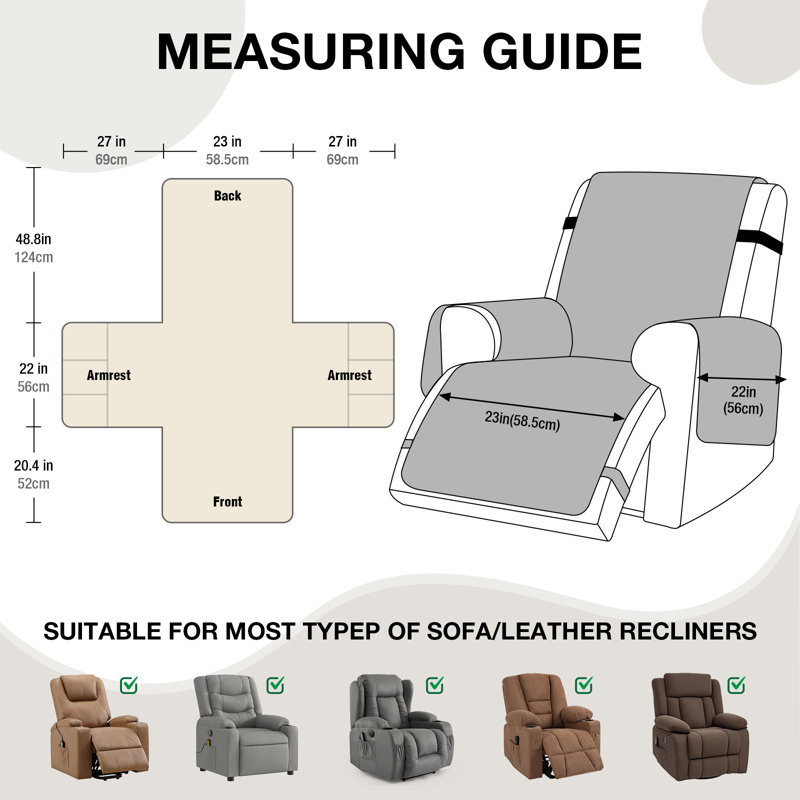 Housse pour fauteuil inclinable 1 place Heide 100% imperméable avec envers en granule antidérapant, poches latérales et sangles élastiques triples, housse de protection de chaise inclinable et résistante aux rayures pour enfants et animaux de compagnie