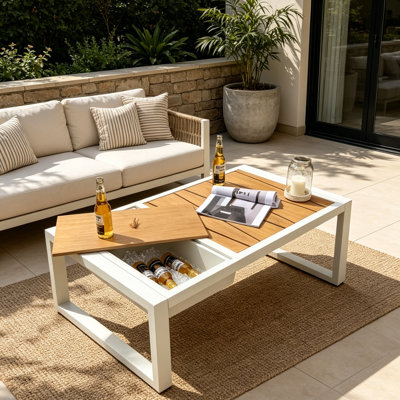 Vernease Outdoor Patio Aluminum Rectangle Coffee Table With Ice Bucket