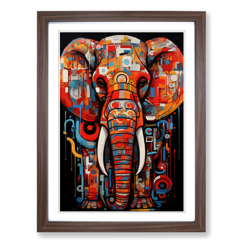 Elephant Constructivism No.3 - Single Picture Frame Print on Wood, Walnut Framed, 46cm H x 34cm W