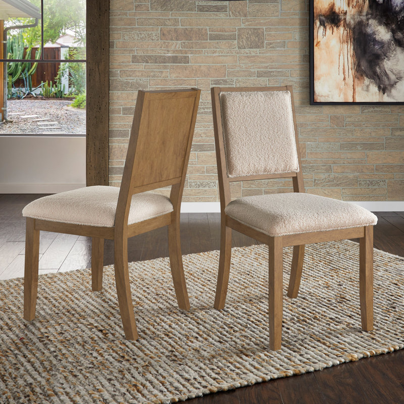 Cipolla Wood Finish Cream Boucle Fabric Dining Chair, Oak Wood