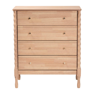 Commode Baxton Studio Laurent - Organisateur de chambre à coucher à 4 tiroirs avec pieds tournés de style bambou, armoire de rangement maison de campagne pour vêtements ou linge de maison