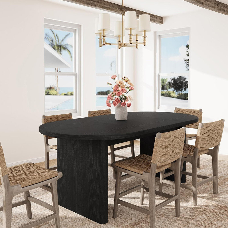 Oval Farmhouse Dining Table for 6-8 People, 63" Long Kitchen Table with Thick Wooden Base for Dining Room, Living Room, Office