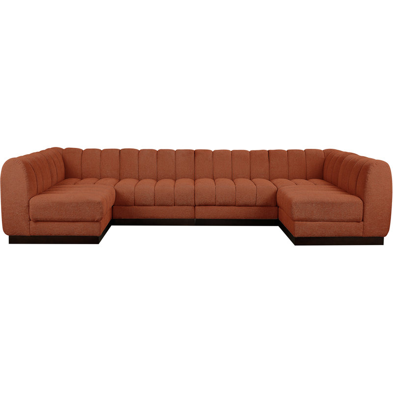 Canapé modulaire rembourré 6 pièces Quinn, Tissu cognac chenille