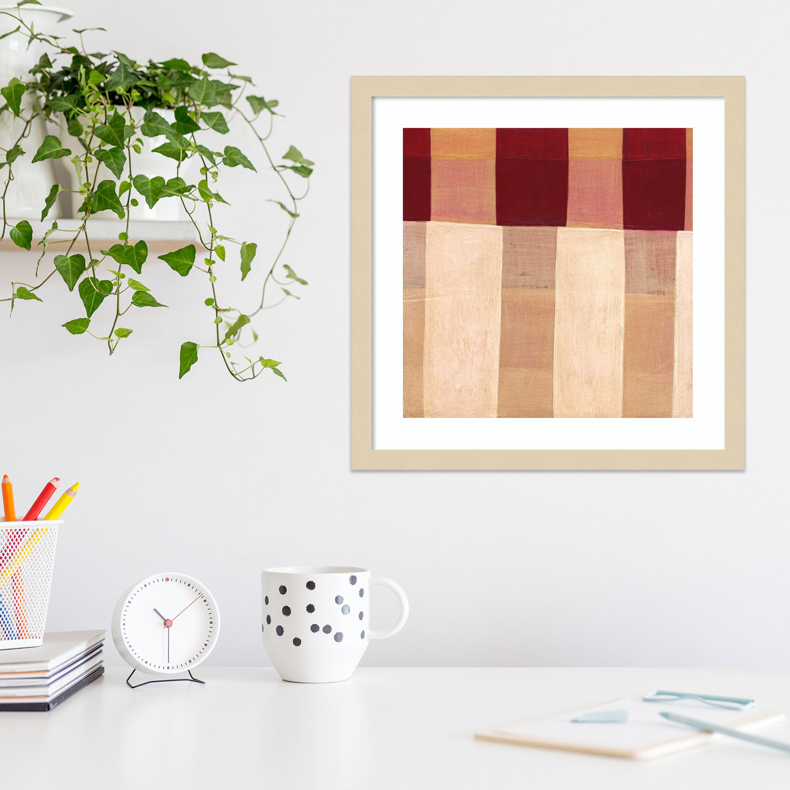 Broken Stripes 1 by Laura Nugent, Brown, 17" H x 17" W x 1" D