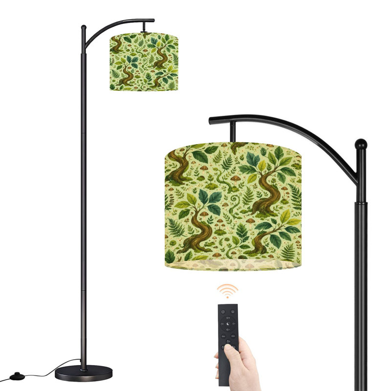 Lampe sur pied à arc avec abat-jour réglable Mystical Green Forest Path Trees Soft Light