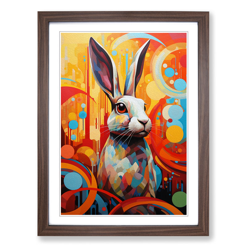 XYZ-FRM-V1223-5350 Rabbit Orphism No.2 - Single Picture Frame Print on Wood, Walnut, 64cm H x 46cm W x 2cm D