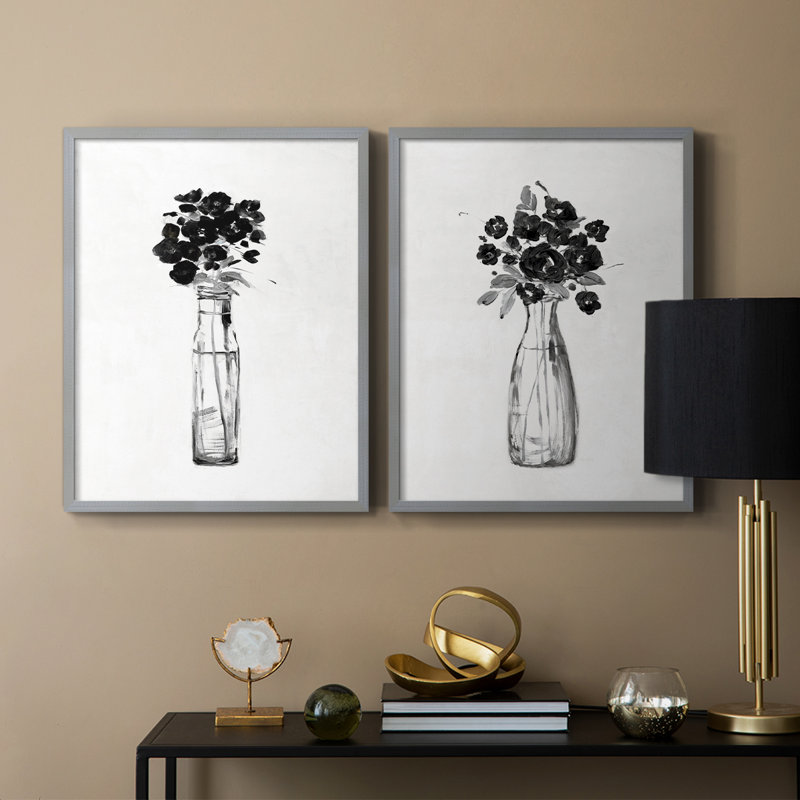 Imprimé floral noir et blanc I-Premium - prêt à accrocher - aucun clou requis - aucun clou requis, H 15 po x l 24 po, Vert